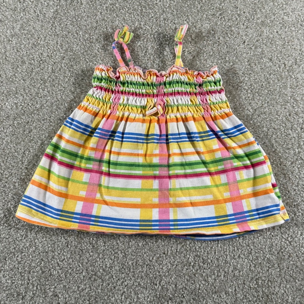 Vtg Faded Glory Baby Girls Plaid Smocked Tank Top‎ Multi-Color 3-6 Months